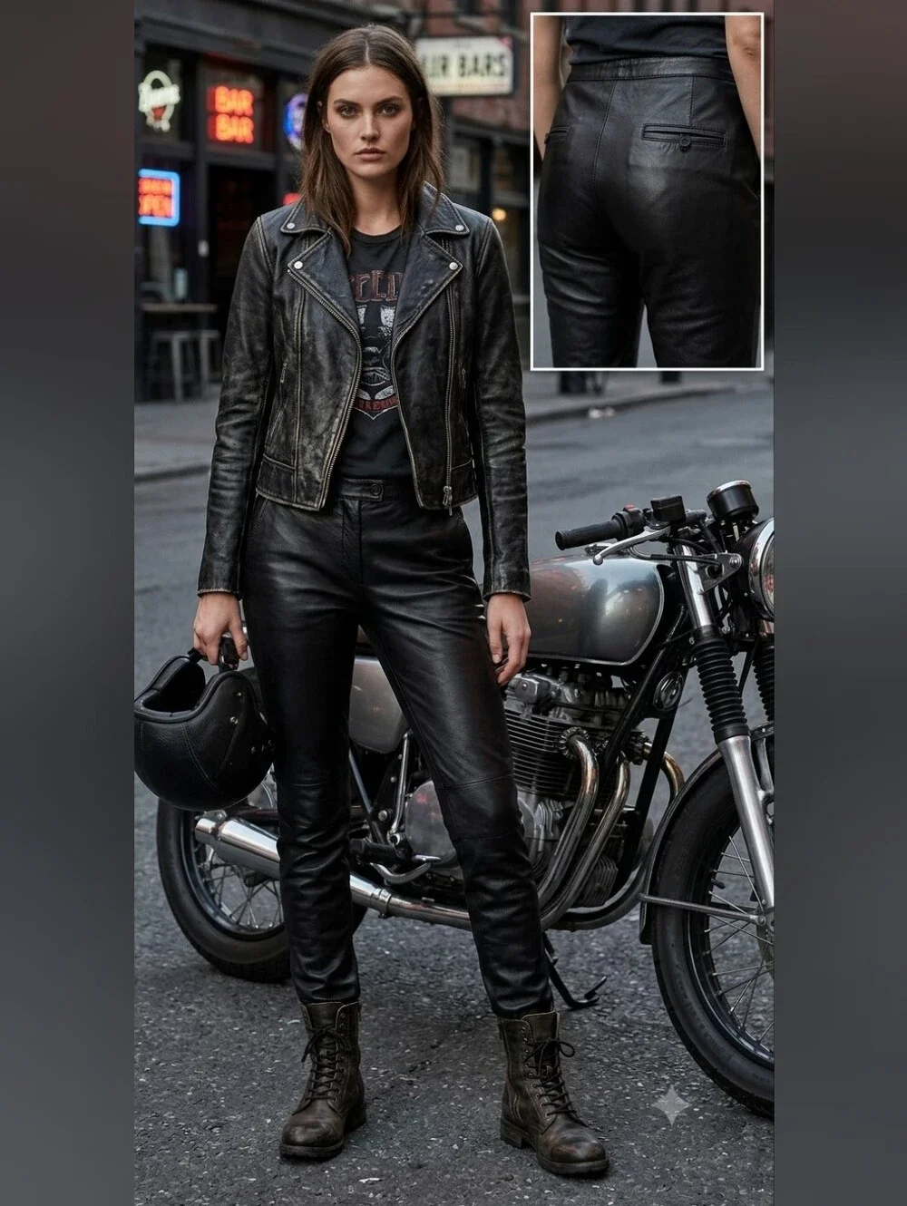 Outer Edge 100% Real Lamb Leather Moto/Biker Black Pants Straight Leg Medium
